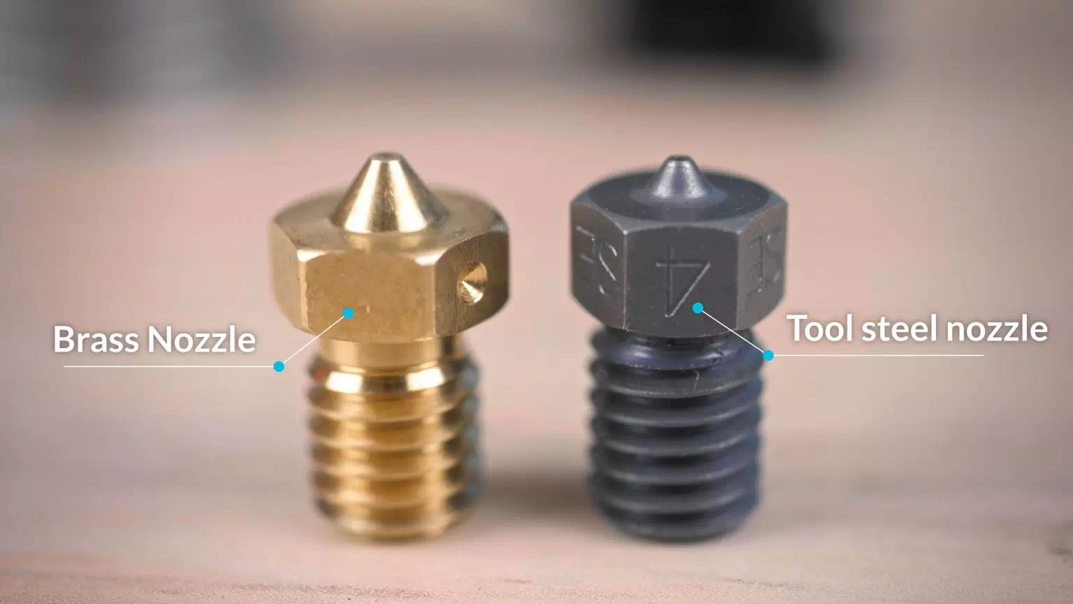 brass nozzle and tool steel nozzle