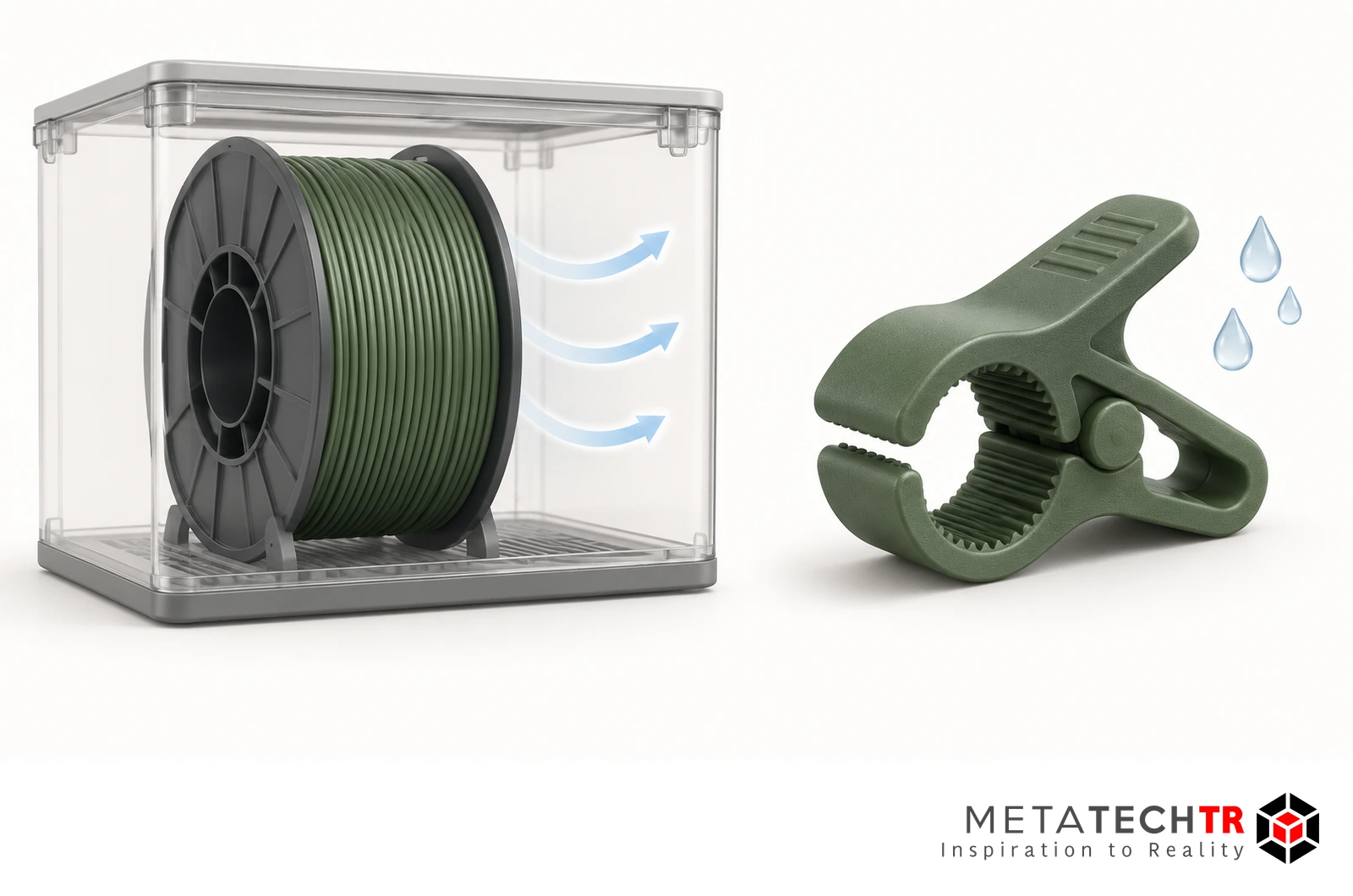 Filament hazırlığı ve bitmiş parçanın kullanım ortamını ayıran iki aşamalı çizim