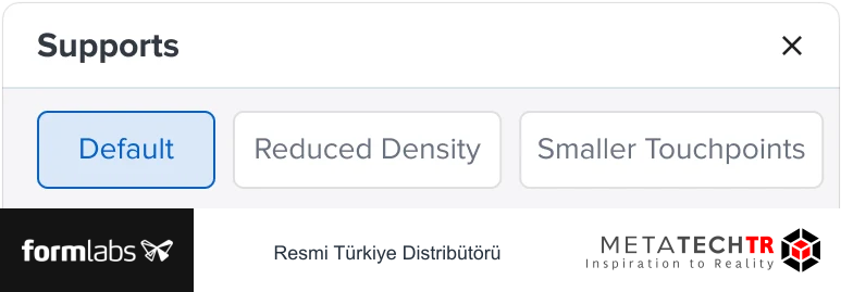 PreForm destek ön ayarlarını gösteren kaynak ekran görüntüsü
