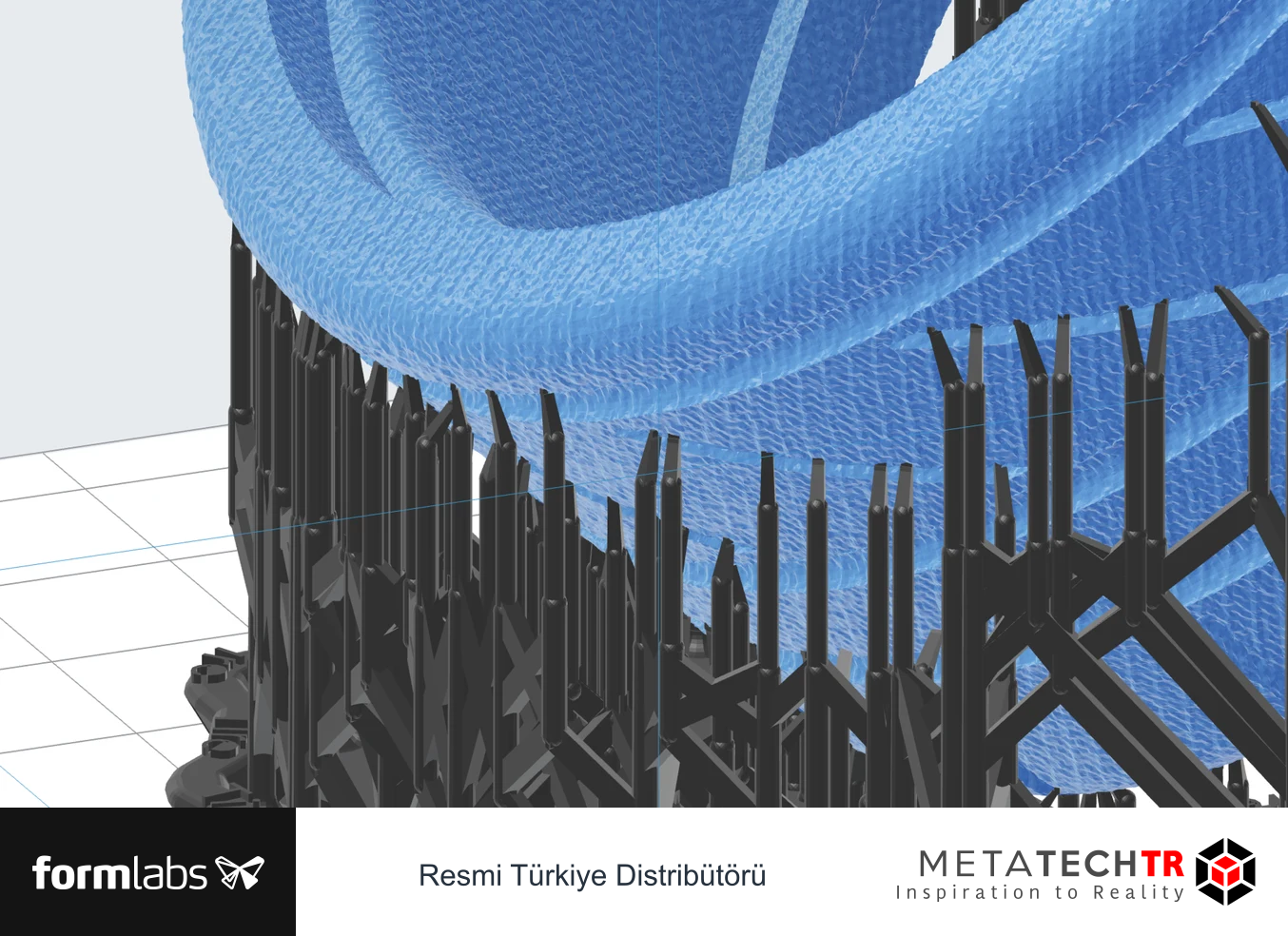 PreForm içinde doku eklenmiş model ve destek yapıları