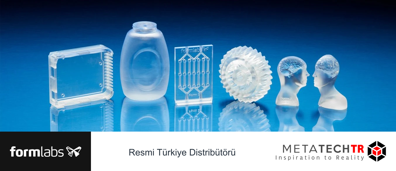 Farklı geometrilerde şeffaf Formlabs kaynak numuneleri
