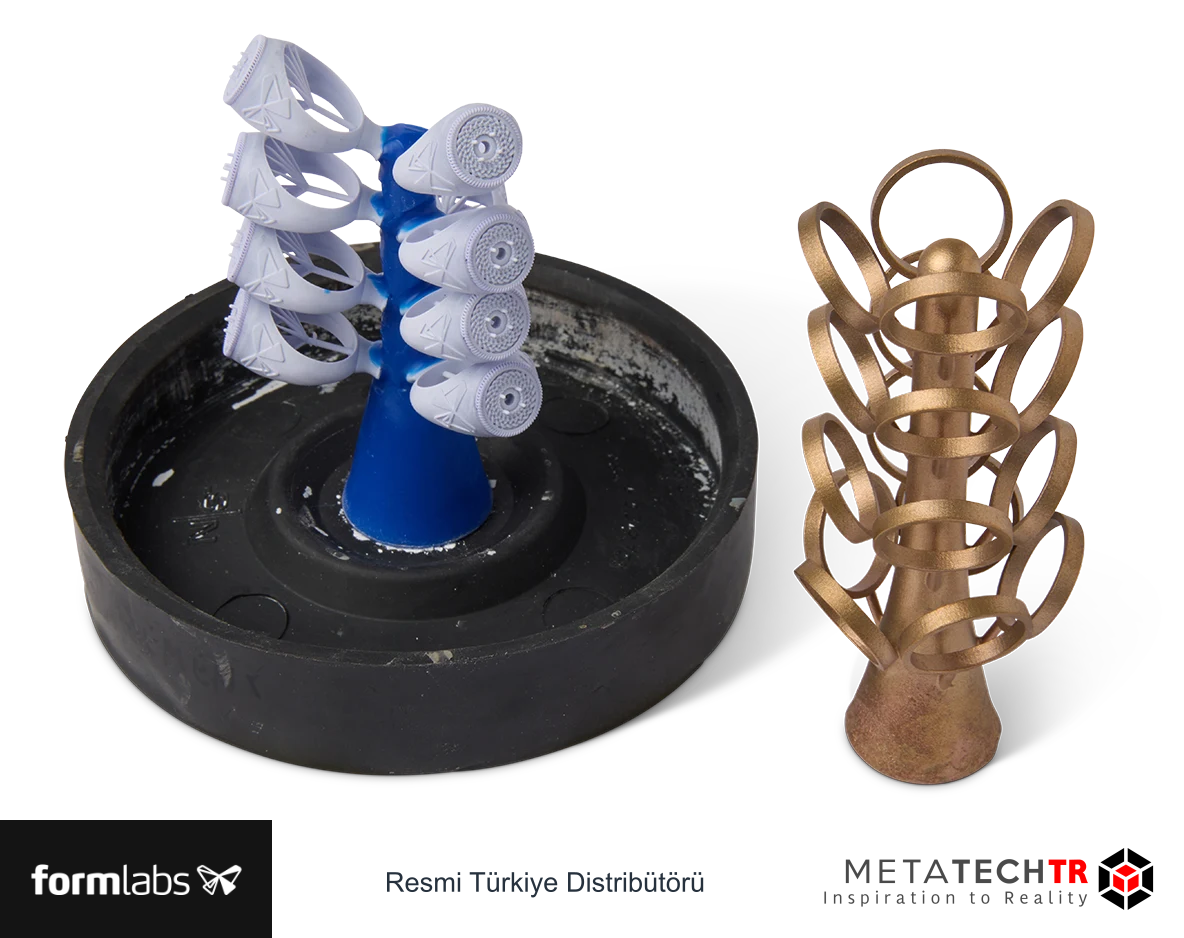 Döküm ağacına bağlanmış model yüzükler ve metal döküm ağacı