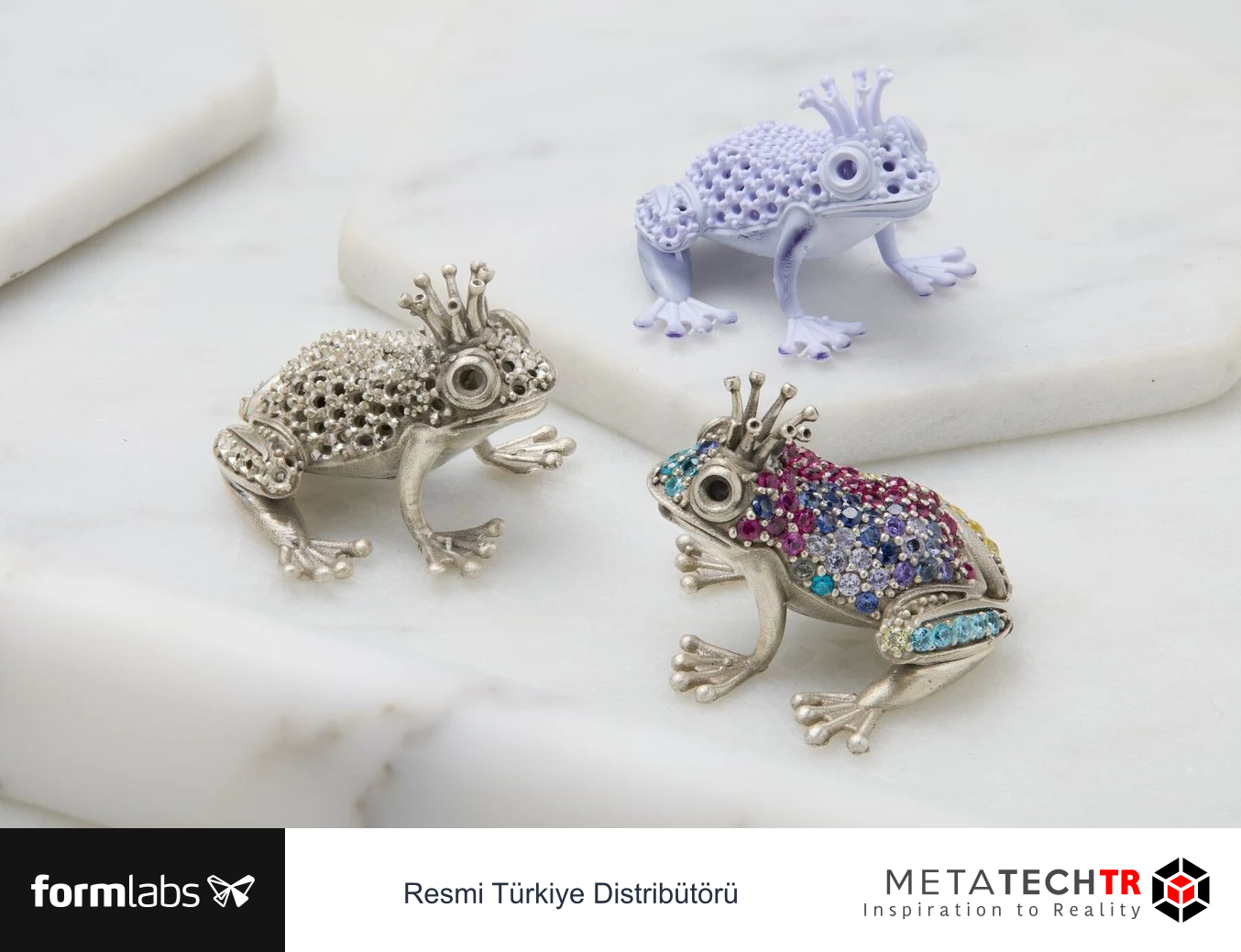 Mor kurbağa modeli, metal döküm ve taşları yerleştirilmiş takı
