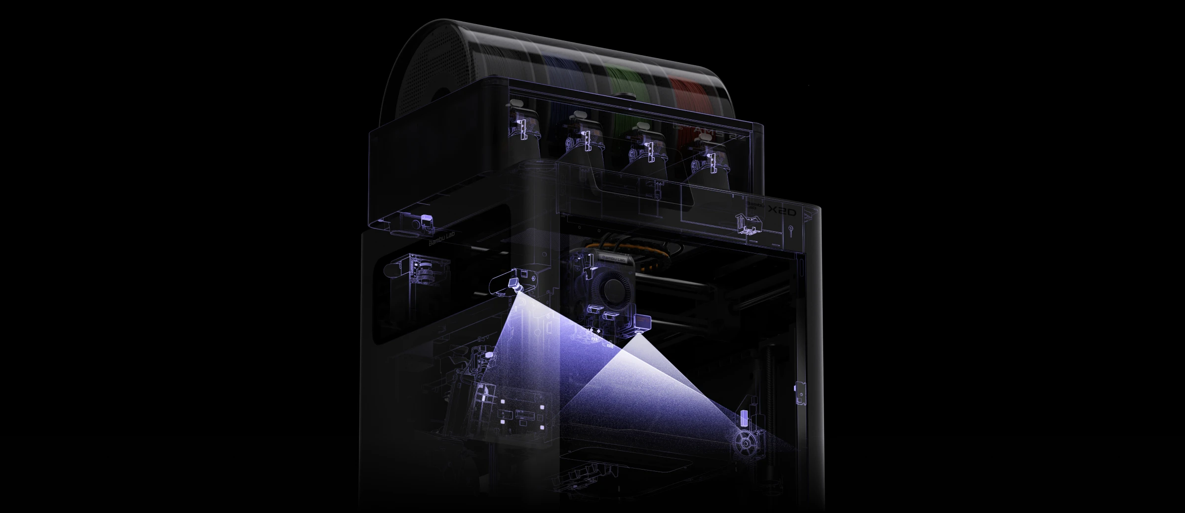 X2D filament yolu ve termal kontrol sensörlerinin dağılımı
