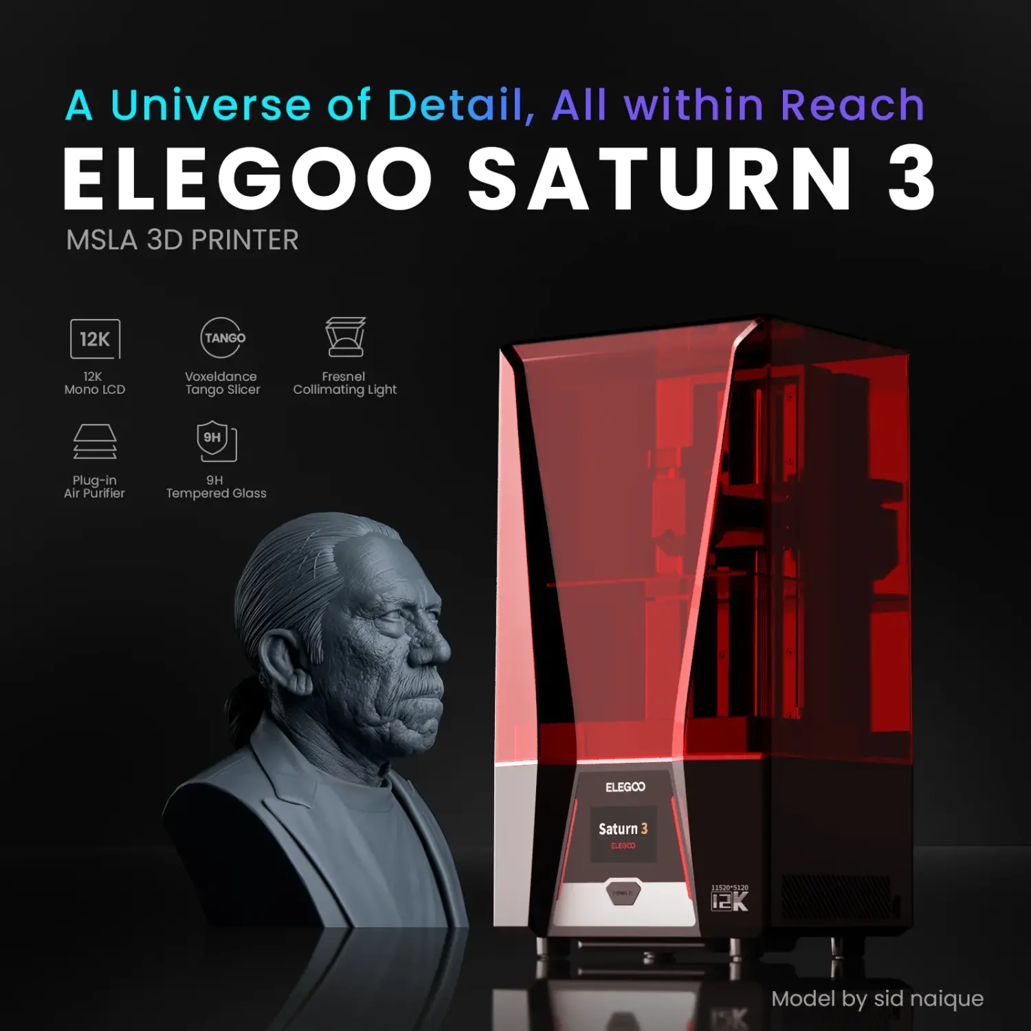 Elegoo Saturn 3 12K Max dettagli ultraveloci accurati liqcreate tecnologia dei gioielli dentali gomma flessibile elastomero elastico resistente e resistente ingegneria della cera fusa